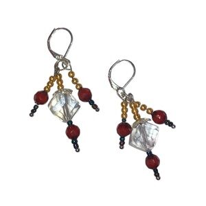 Handmade dangle earrings red gold silver crystal dainty elegant new material
